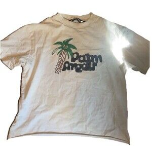 Palm Angels White Sketchy Classic Tee Printed Palm Tree Jersey Crewneck Sz S